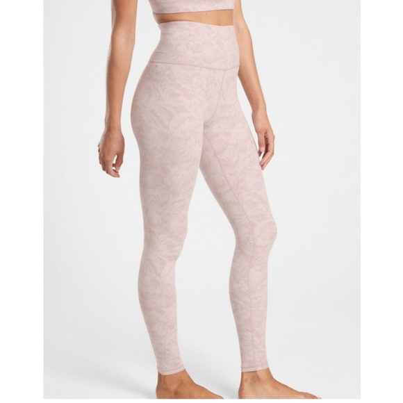 Athleta Pants - Athleta Elation Textured Pink Tights XLarge EUC Cropped